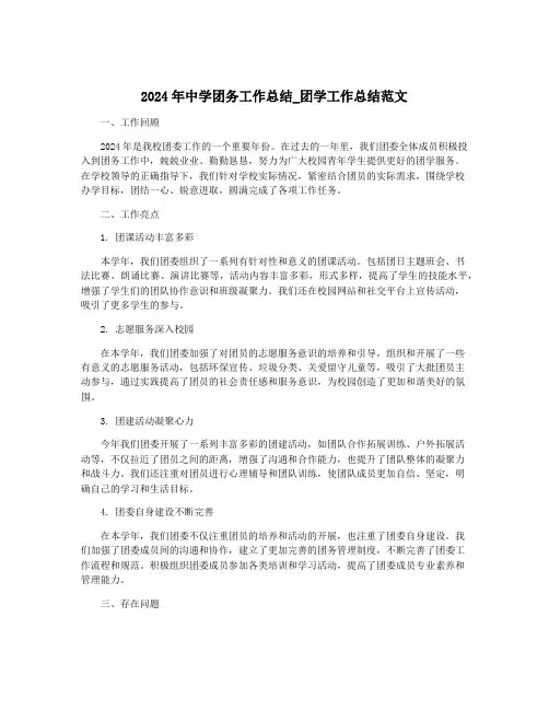2024年中学团务工作总结_团学工作总结范文