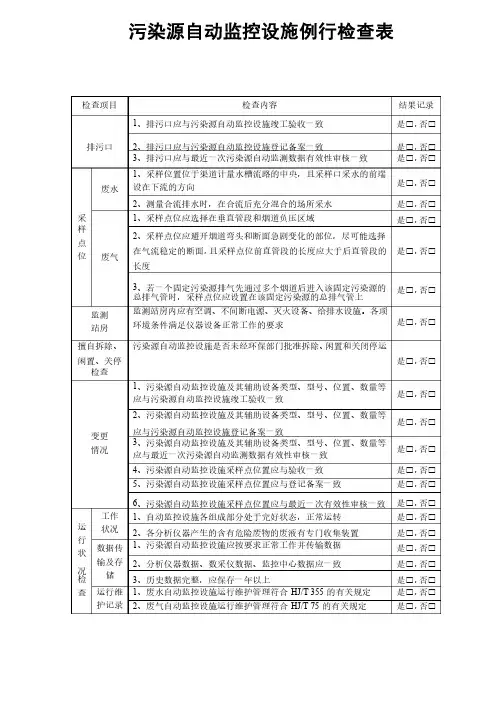 污染源自动监控设施例行检查表