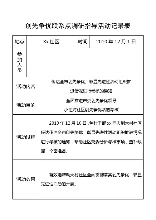 创先争优联系点调研指导活动记录表