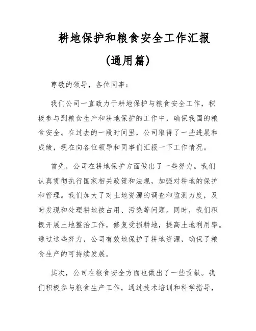 耕地保护和粮食安全工作汇报(通用篇)