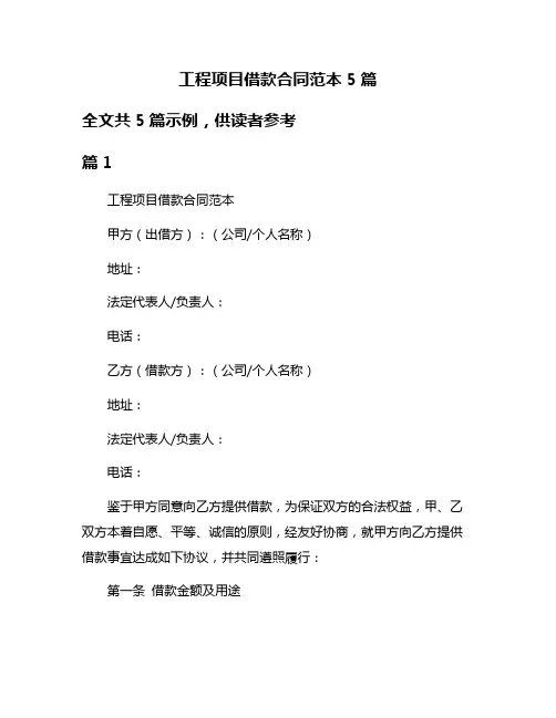 工程项目借款合同范本5篇