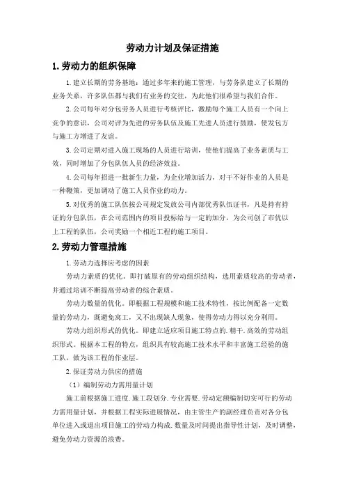 劳动力计划及保证措施