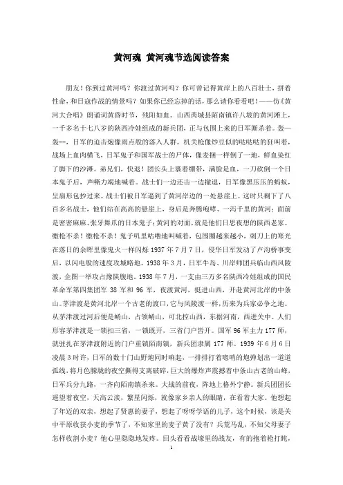黄河魂 黄河魂节选阅读答案