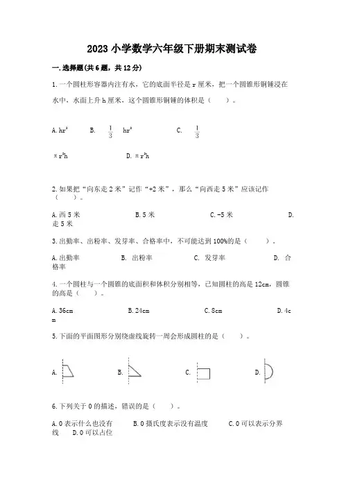 2023小学数学六年级下册期末测试卷带答案(能力提升)