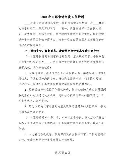2024年内部审计年度工作计划（五篇）