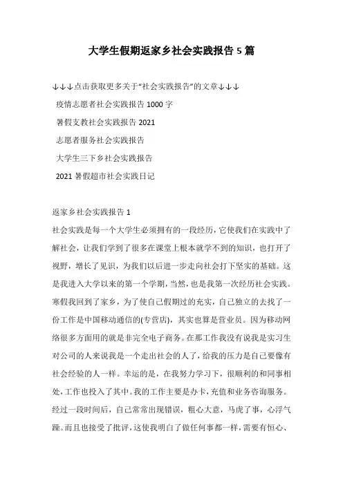 大学生假期返家乡社会实践报告