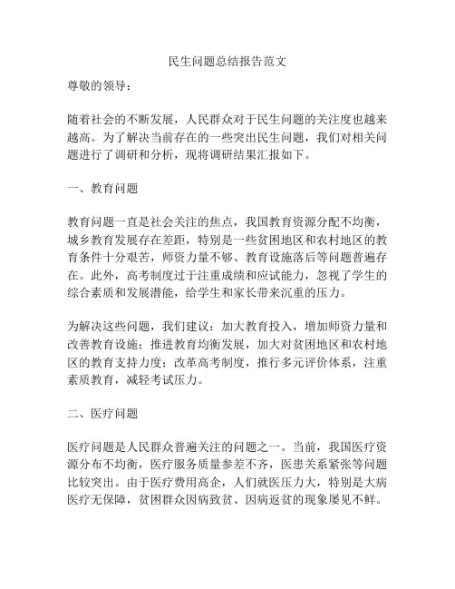 民生问题总结报告范文