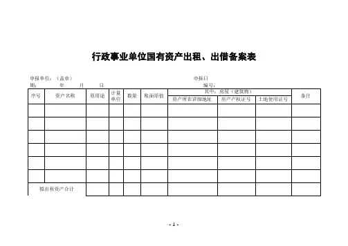 行政事业单位国有资产出租、出借备案表