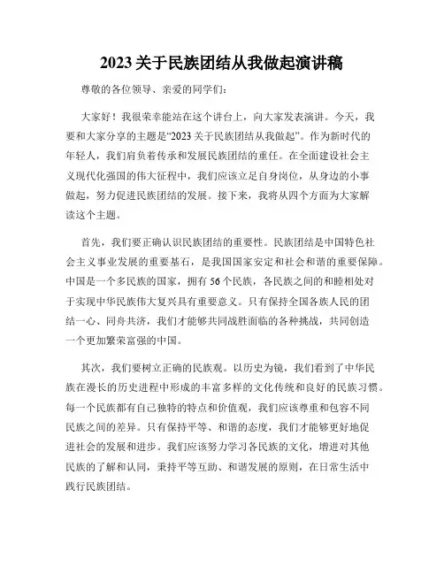 2023关于民族团结从我做起演讲稿