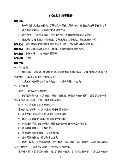 鱼类教案及反思
