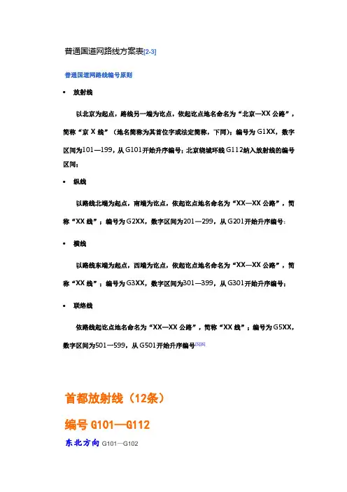 《国家公路网规划(2013-2030年)》普通国道网路线方案表