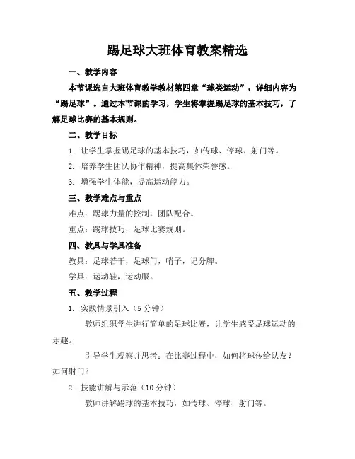 踢足球大班体育教案精选