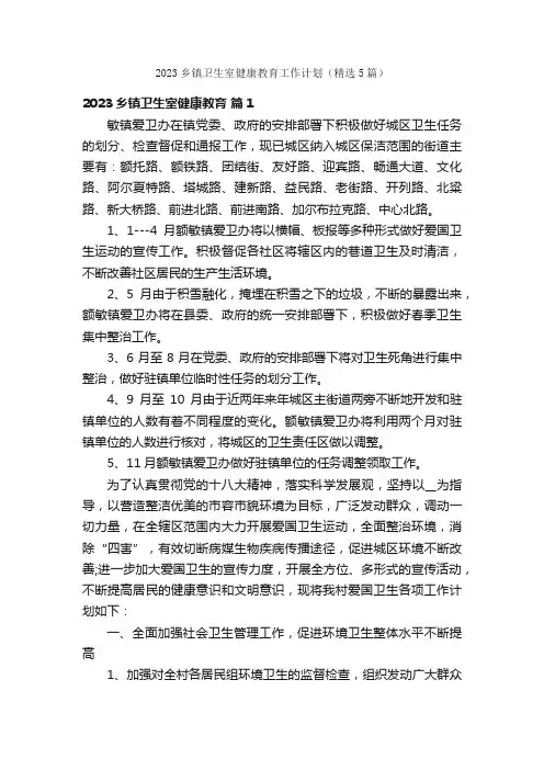 2023乡镇卫生室健康教育工作计划（精选5篇）