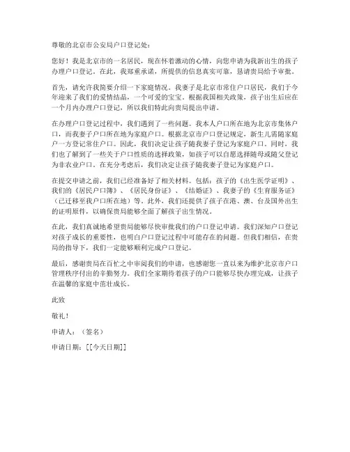 北京出生登记个人申请书