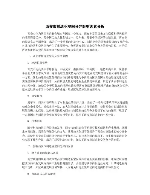 西安市制造业空间分异影响因素分析