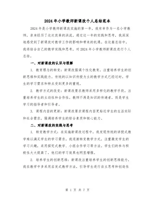 2024年小学教师新课改个人总结范本（3篇）
