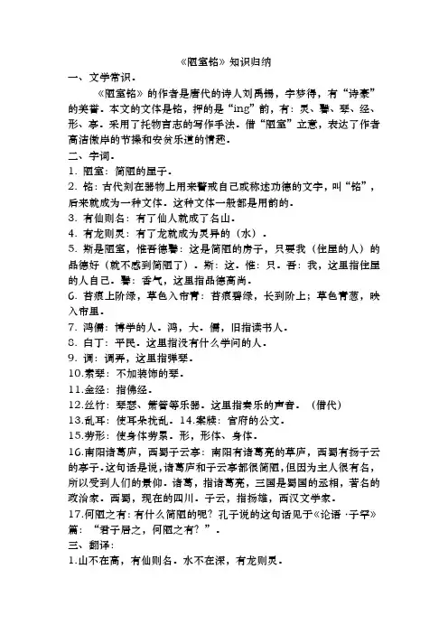 《陋室铭》知识归纳