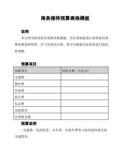 商务接待预算表格模板