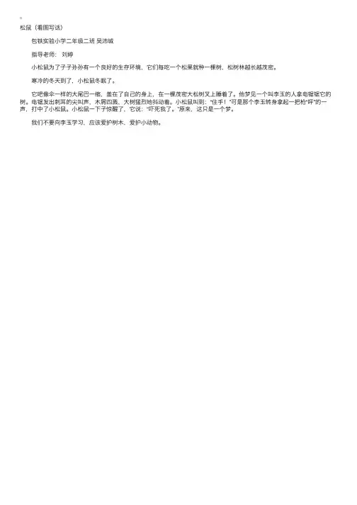 一年级优秀作文：松鼠（看图写话）