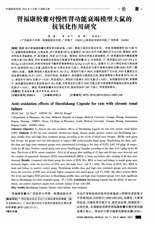 肾福康胶囊对慢性肾功能衰竭模型大鼠的抗氧化作用研究
