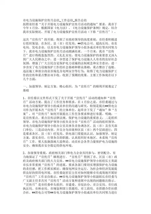 市电力设施保护宣传月总结工作总结报告总结