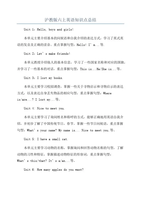 沪教版六上英语知识点总结