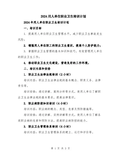 2024用人单位职业卫生培训计划