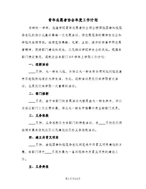 2024年青年志愿者协会年度工作计划（八篇）