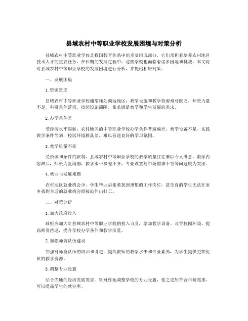 县域农村中等职业学校发展困境与对策分析
