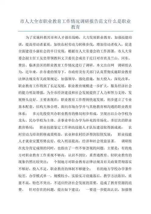 市人大全市职业教育工作情况调研报告范文什么是职业教育