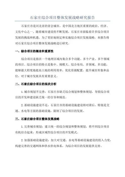 石家庄综合项目整体发展战略研究报告