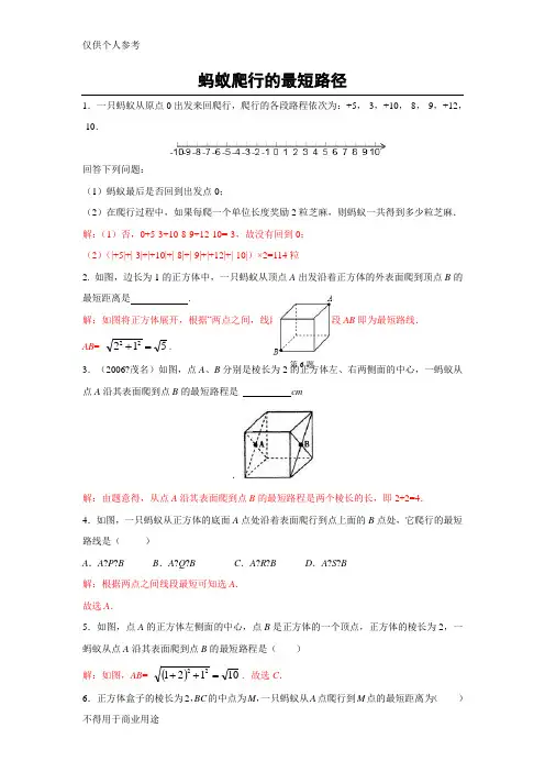 专题训练 蚂蚁爬行的最短路径(含答案)