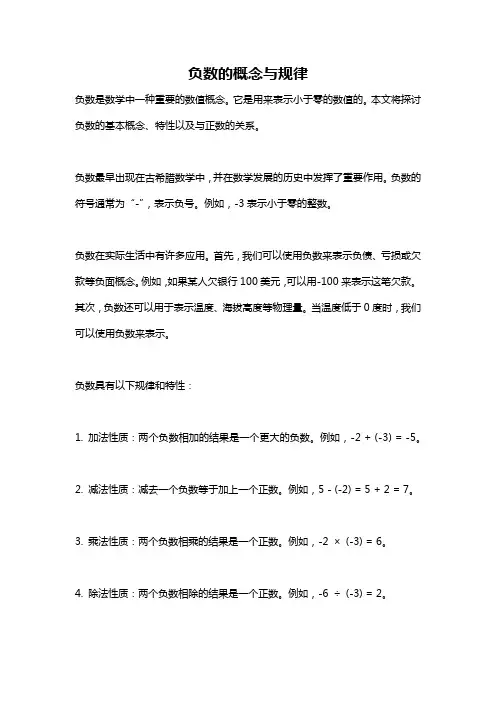 负数的概念与规律