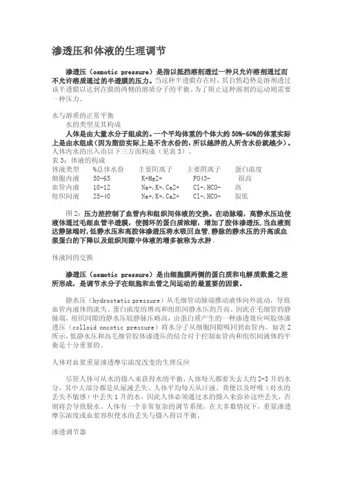 渗透压和体液的生理调节