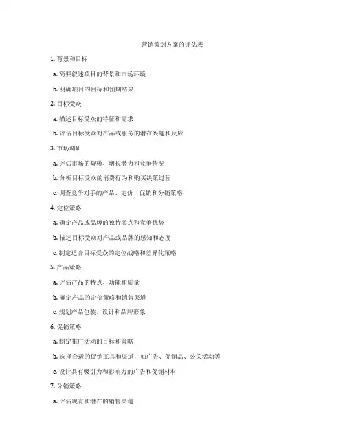 营销策划方案的评估表