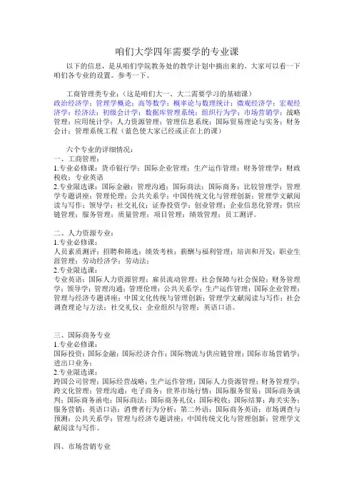 各专业大学四年要上的专业课