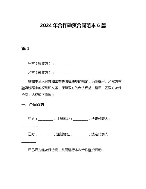 2024年合作融资合同范本6篇