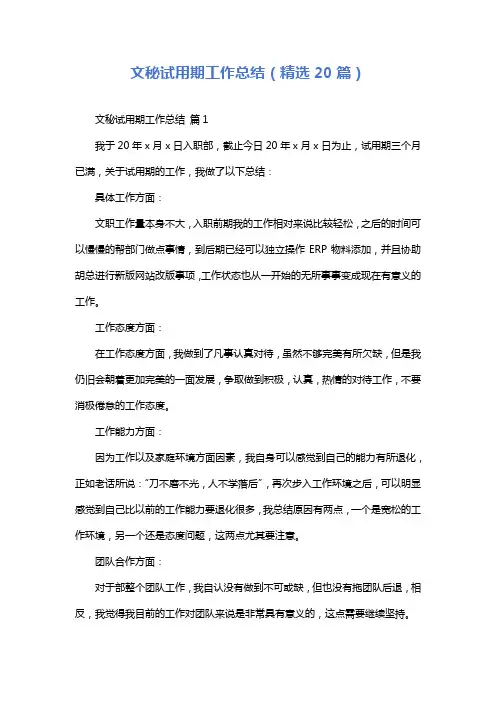 文秘试用期工作总结(精选20篇)