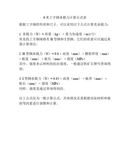 6米工字钢承载力计算公式表