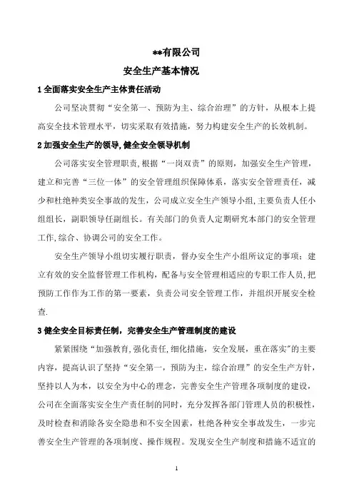 企业安全生产基本情况【范本模板】