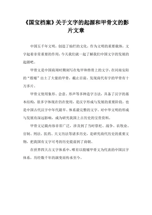 《国宝档案》关于文字的起源和甲骨文的影片文章