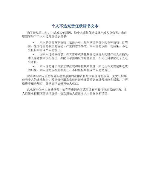 个人不追究责任承诺书文本