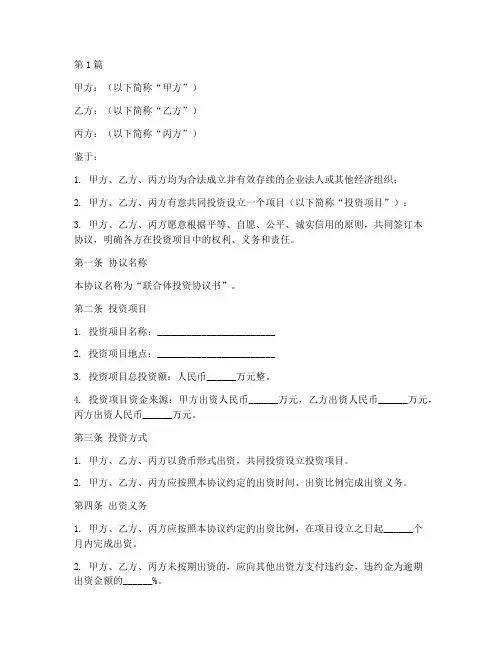 联合体投资协议书范本(3篇)