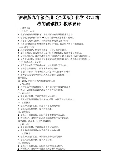 沪教版九年级全册(全国版)化学《7