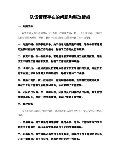 队伍管理存在的问题和整改措施