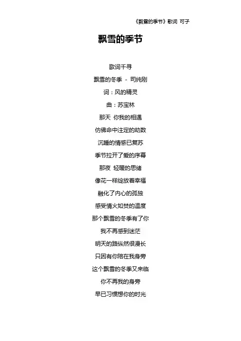 《飘雪的季节》歌词 可子