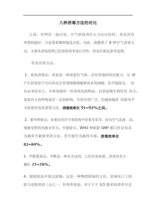 八种常用的消毒方法对比