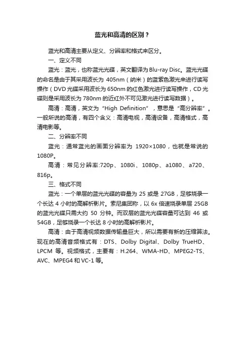 蓝光和高清的区别？