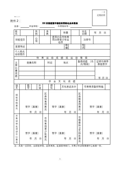 市普通高中招收体育特长生申报表【模板】