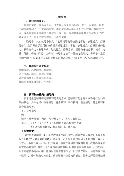 2024届高考语文复习：微写作之描述类